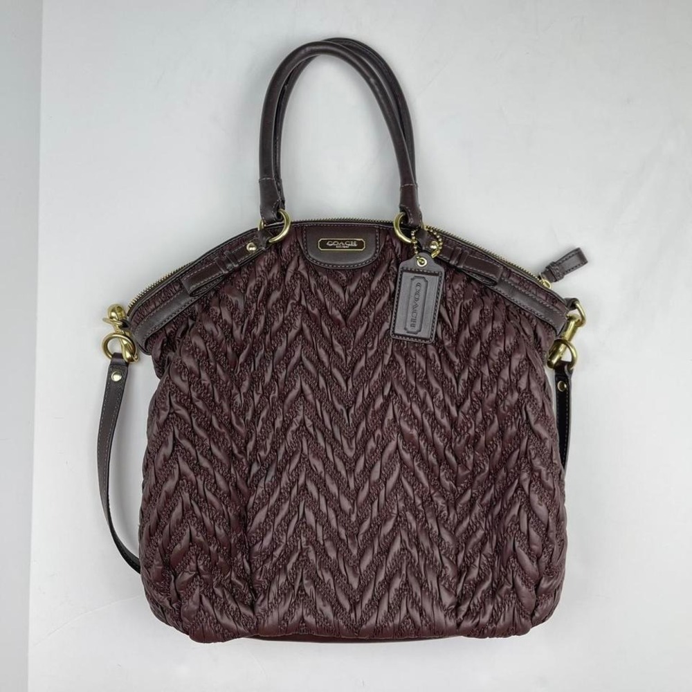 Coach Braided Leather Shoulder Bag in Deep Burgundy